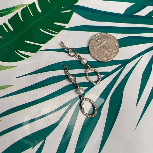 Vintage Pearl Rhinestone Dangling Earrings - Picture 5 of 5